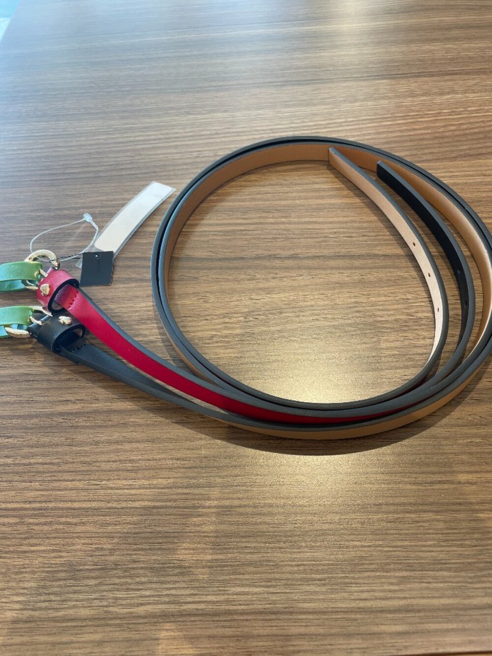 kate spade Womens Leather Skinny Belts Set of 2 Black Red Spade Logo Gold Large - Picture 4 of 6